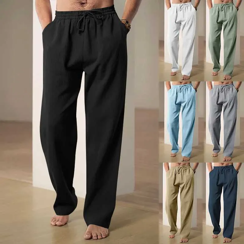 Pantalones de hombres pantanos de moda pantalones anchos pantalones de lino zarza Corea