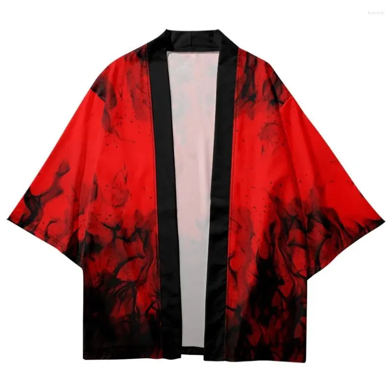 Ethnische Kleidung 2024 Mode Japanisch traditionelle Kimono 3D gedrucktes rotes und schwarzes Muster Männer -Frauen lässig Haori Yukata