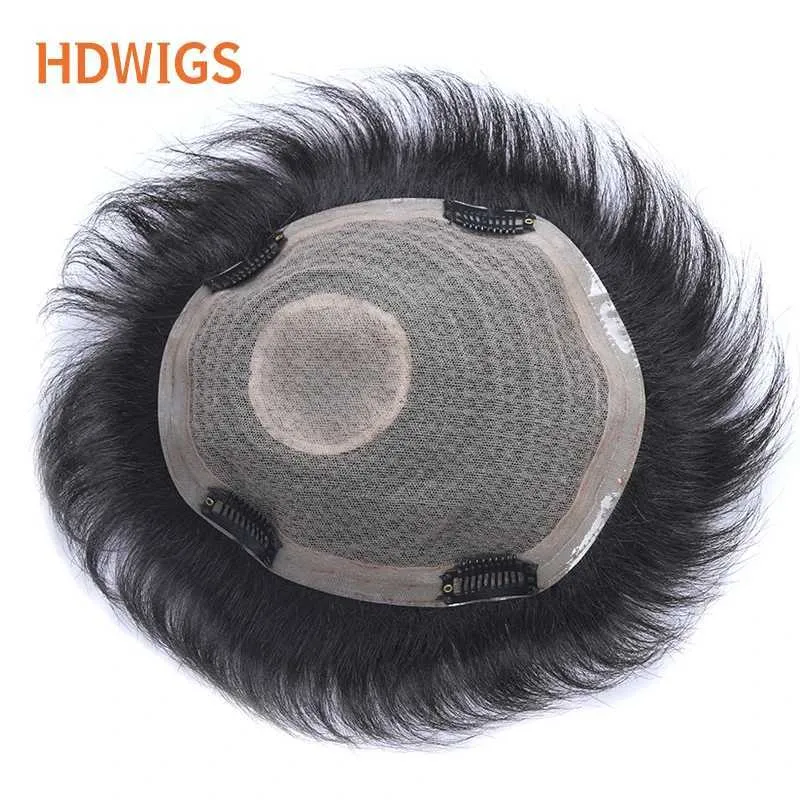 Wigs Synthetic Wigs Mens Toupee Human Heu Human Indian Remy Clip Machine est conçu pour les perruques Swiss Lace Top Natural Couleur Q240427