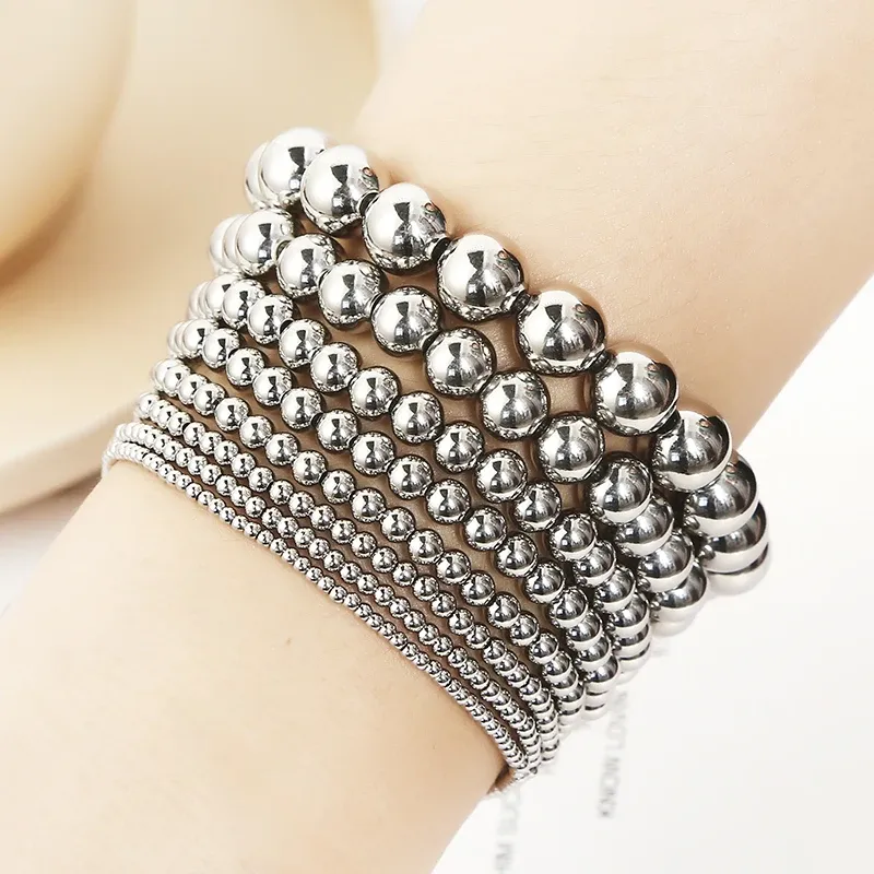 Strands Fashion Jewelry Women Gifts Waterproof Metal Steel Ball High Quality Smooth Diameter 3468mm Elastic Stainless Steel Bracelet