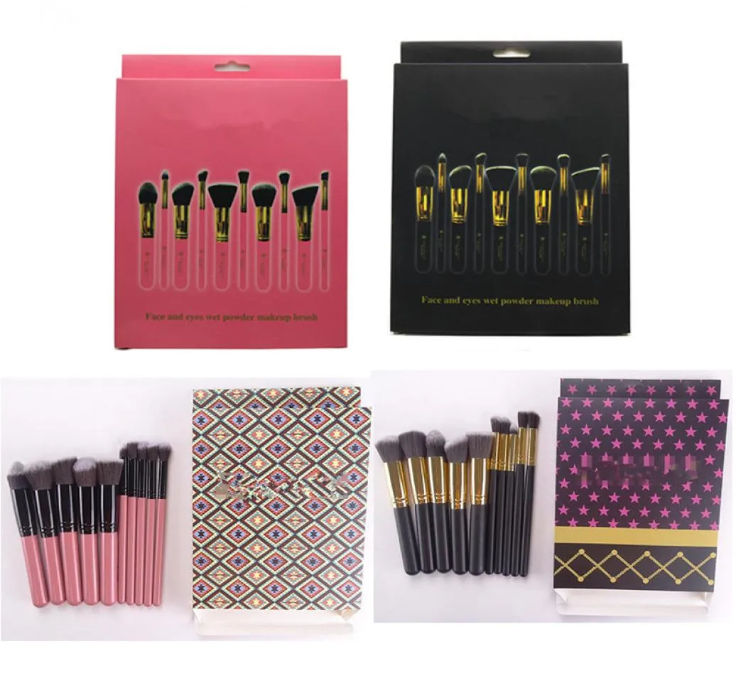 Makeup Brush Set 10pcs Pink Black Cosmetics Eye Foundation BB Cream Powder Blush Kabuki Brush Kit Make Up Brushes Tools1237115