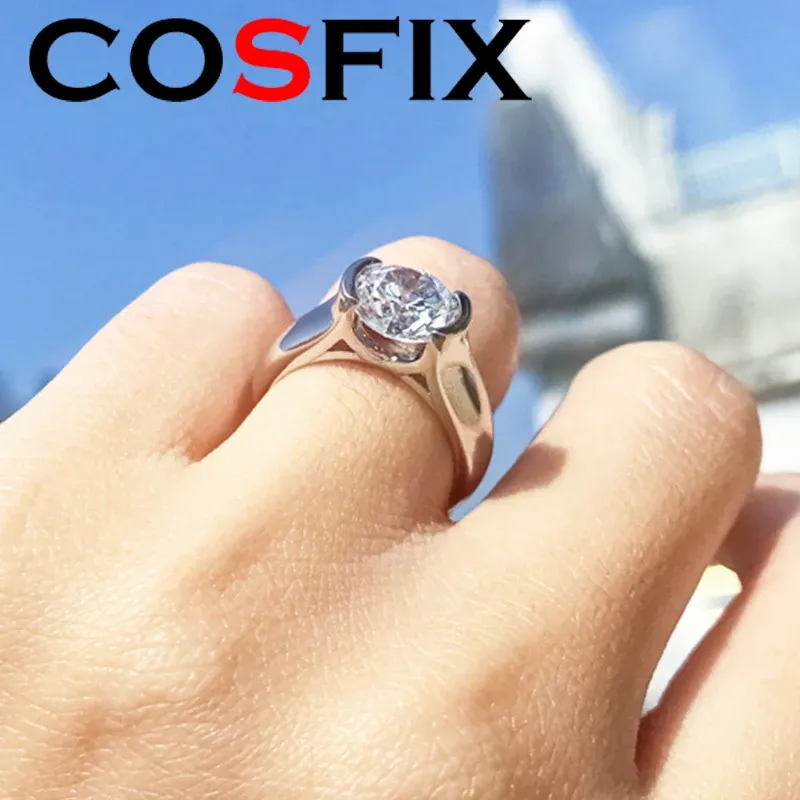 Necklaces Cosfix 2ct Moissanite Diamond Solitiare Engagement Rings for Women 100% Sterling Sier Bridal Wedding Band Bezel Setting