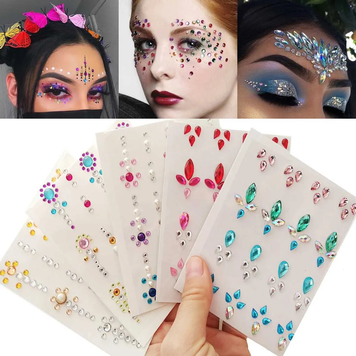 2is3 Tattoo Transfer 1pc Makeup Party Music Festival Stage Performance Face Jewels Stickers Eyes Body Art Diy 3D Simulated Pearl Tattoos 240426