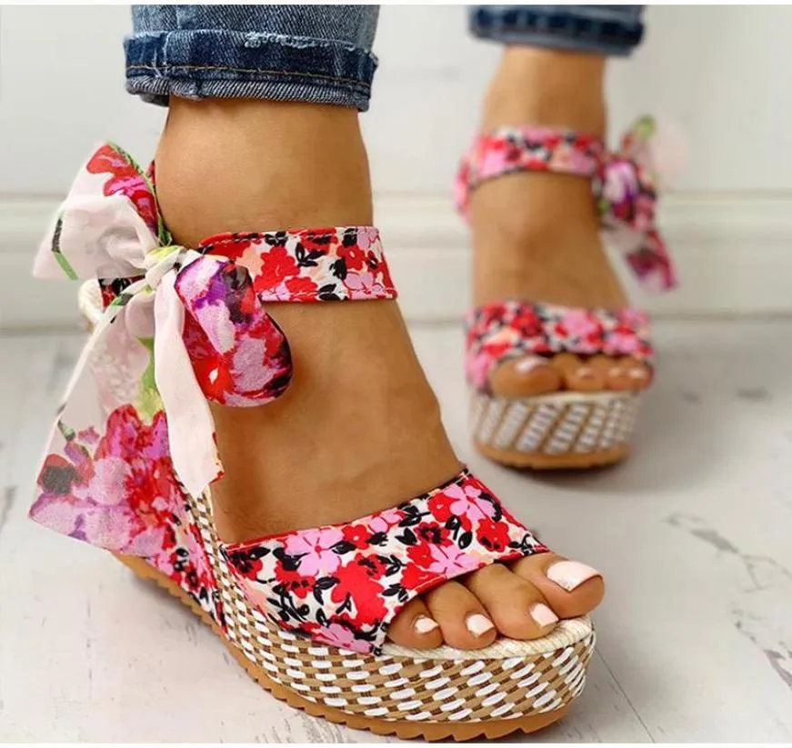 Sandals Summer 2021 Beach Boho Floral Wedge Women Ankle Strap Platform Shoes Woman High Heels Sandalias Mujer8936283