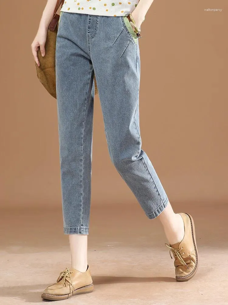 Jeans femminile hcxr women jean 2024 estate elastico in vita retrò di denim azzurro pantalone slitta femmina slitta femmina