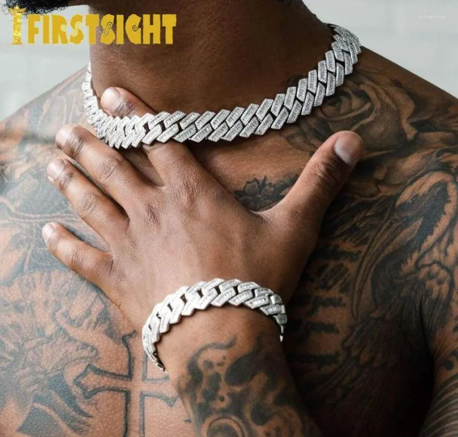 Chains Iced Out Bling 19mm Baguette CZ Heavy Chunky Cuban Link Chain Necklace Silver Color 5A Zircon Big Hip Hop Men Women Jewelry2930963