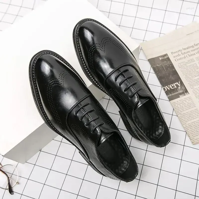 Dress Shoes Italy Men's Formal Wear Lace-up Luxury Black Breathable Derby Official Office Wedding