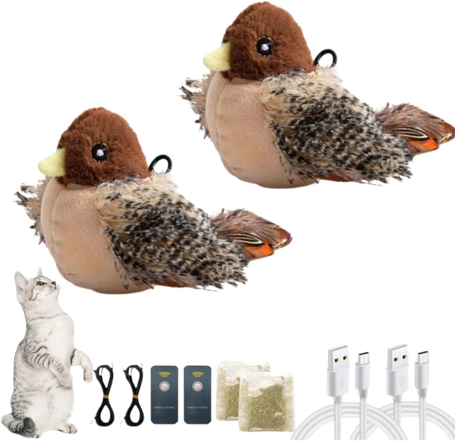 Interactive Chirping Bird Cat Toy Realistic Flapping Wings Touch 