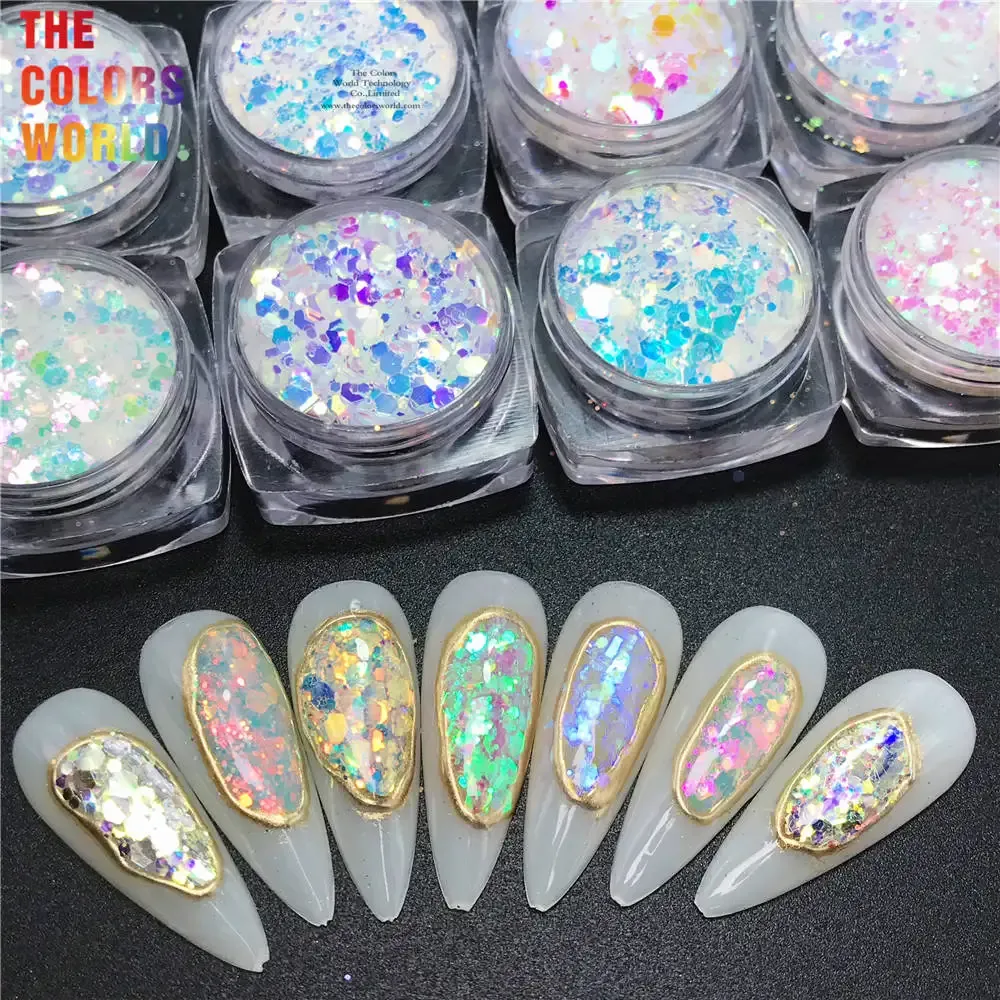 Paillettes TCT849 Haute luminosité arc-en-ciel blanc sirène colorée étincelante et brillance étincelle pour les ongles