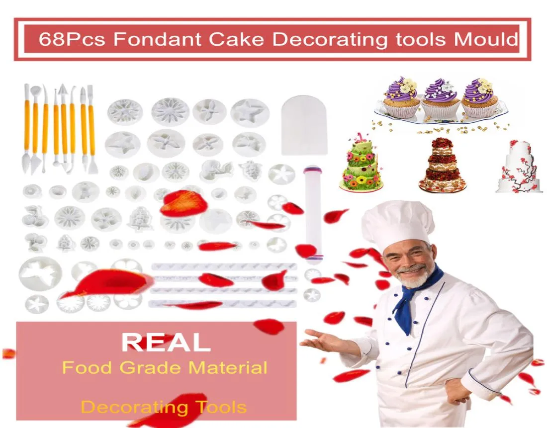 NIEUW 68PCS CAKE BIEKTE COOKIE MOLT FONDANT Sugar Craft Picing Plunjer Paste Cutters Gereedschap Cake Decoreren Bloempatronen Klei Model6574058