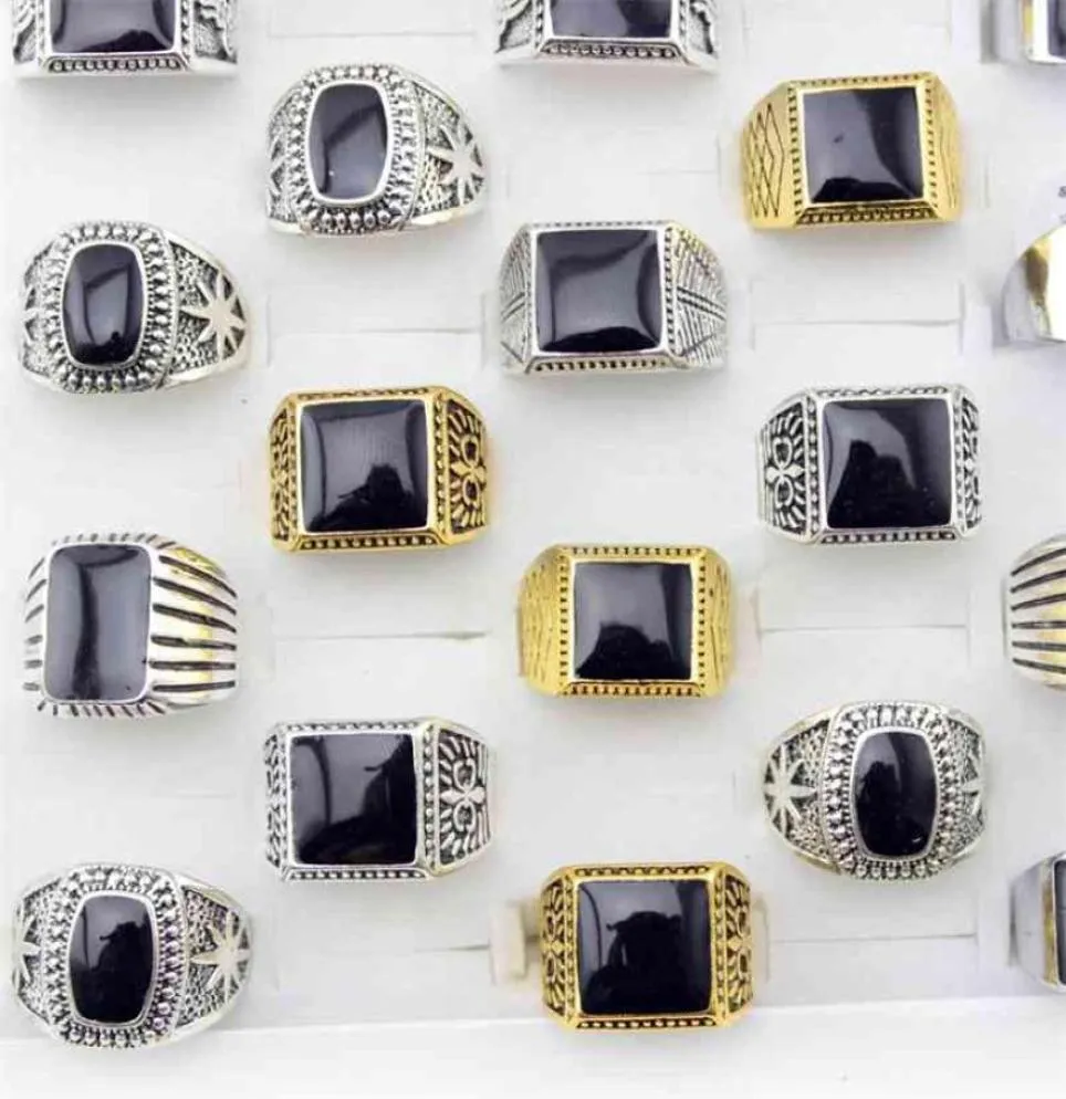 Ringen voor mannen Mix Style Mix Maat 20 Piepenlot hele zwarte steen Fijne ring sieraden 2109241908604