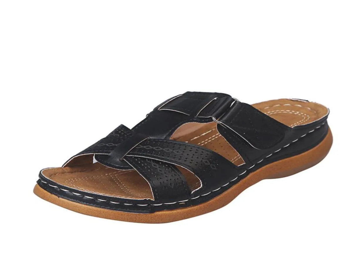 Nyaste kvinnor designer skor sommar mode läder platt sandal billig utomhus strand tofflor lyxiga lidies skor 5 färger stora 5277870