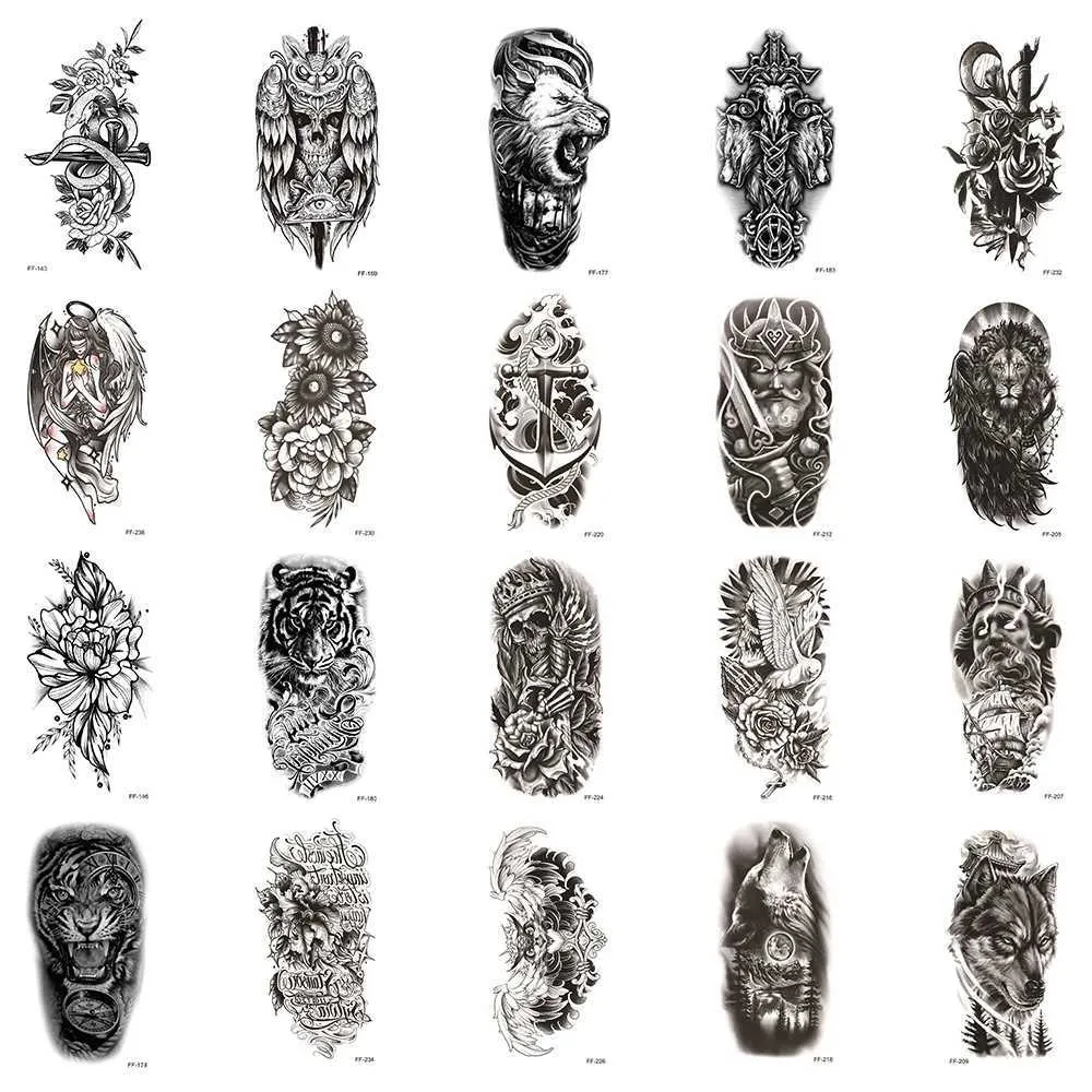 Tattoo Transfer 20Pcs/SetWaterproof Temporary false Tattoos StickersWater Transfer DecalsFlower Lion Tiger Skull WolfBody Art for Man Women 240426