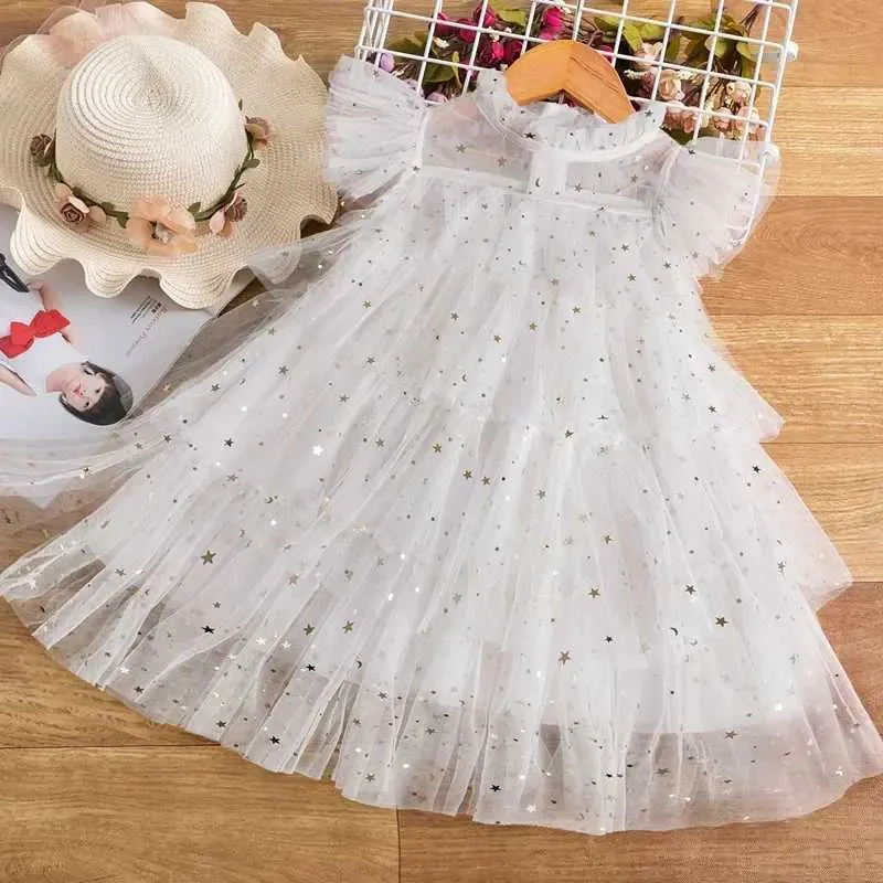 Mädchenkleider kleine Mädchen Partykleid für fliegende Ärmel solide Kinderkleidung 2024 Neue Blumenmädchen Geburtstag Prinzessin Kleid Sommer Kinder Mädchen