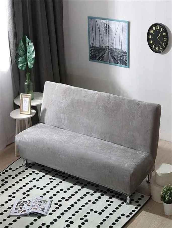 Plyschtyg vikar armlöst bäddsoffa bäddtäcke fällbara sätes slipcover tjockare täcken bänk soffa skydd elastisk futon vinter 211027297512635