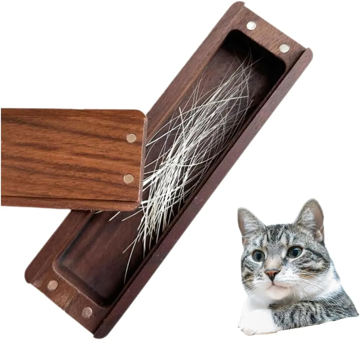 cat whiskers☆ 専用 Walnut Keepsake Box: Magnetic Pet Cat Whiskers & Fur Storage