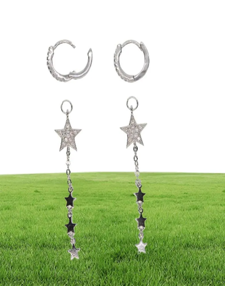 Nuovo Arrivo Star Star Placted Star Dangle Chain Star con CZ Hoop a due vie Usa la stella regalo di Natale Earring2801257