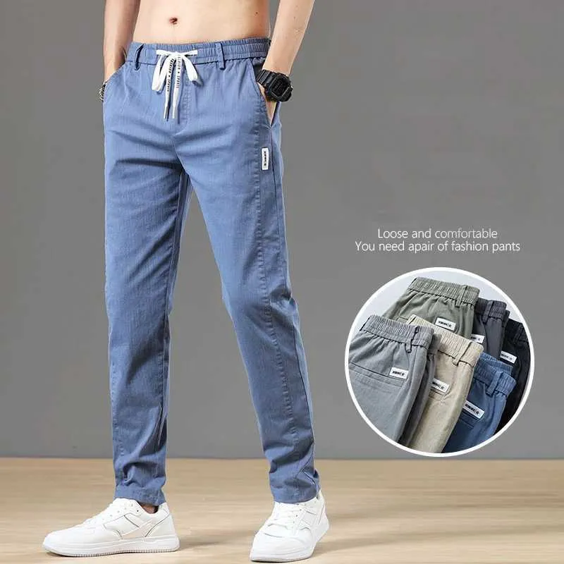 Calça masculina primavera 2023 masculas calças clássicas edição de algodão puro cor de cor sólida moda de comprimento completo jeans casual jeans mensl2404