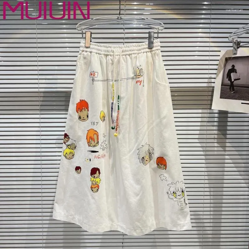 Jupes jupe de haute qualité Femmes Pocket Fashion Crtoon Print taille féminine Summer en liberté décontractée A-Line Midi Long 2024