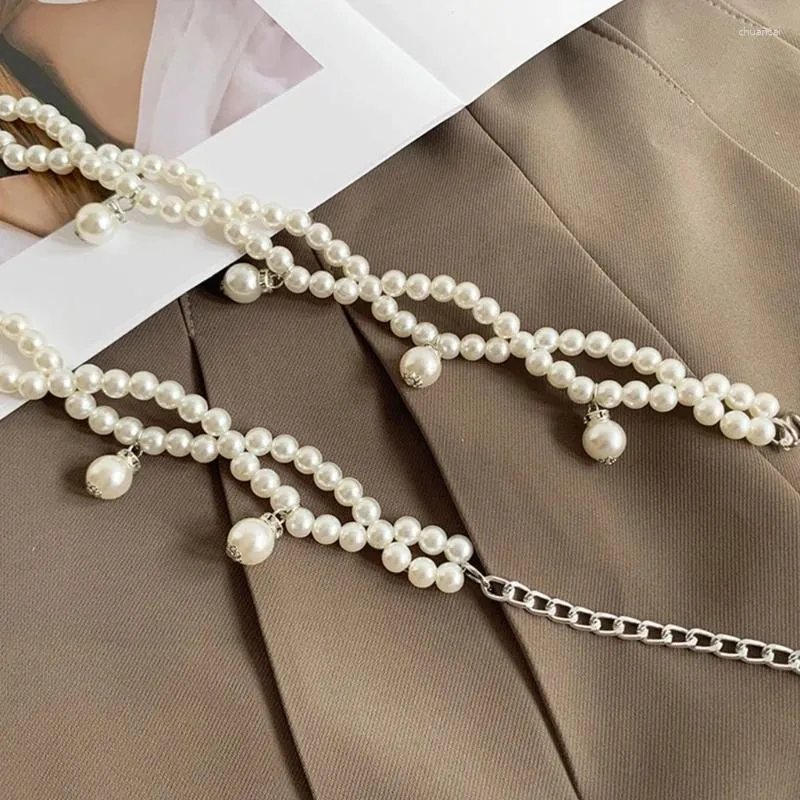 Belts Metal Waist Rope Summer Female Belt White Pearl Decors Colorful Thin Dropship