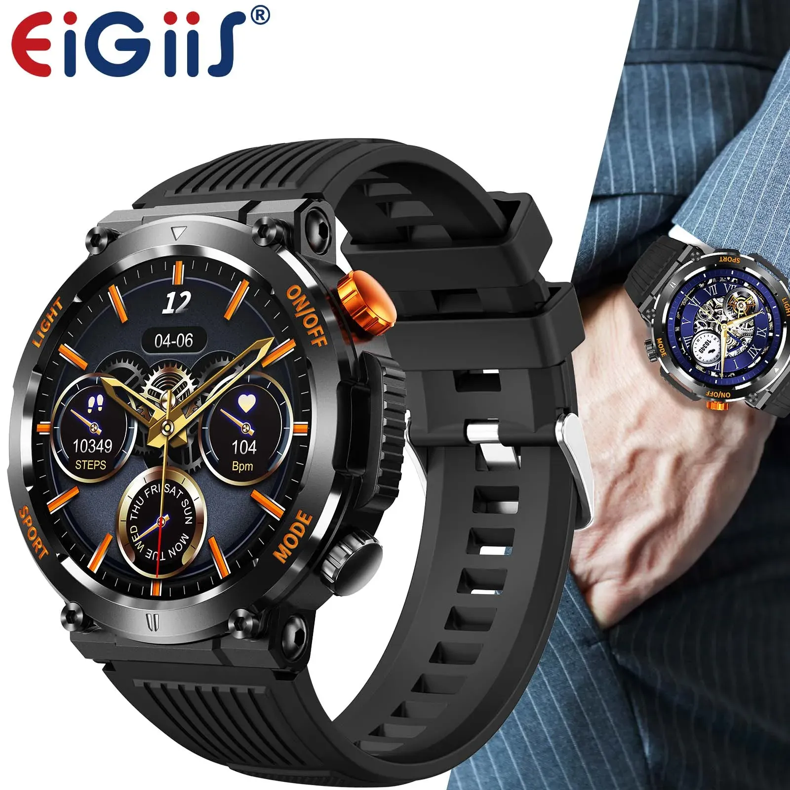 Watches Eigiis Military Smart Watch for Men 2023 NYA 100+ SPORTS LATE Fitness Tracker IP67 Vattentät hjärtfrekvens Lång livslängd Batteri