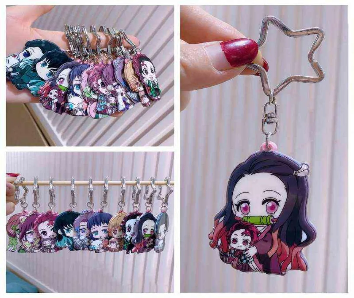 10pcs/Set Anime Demon Kreki Kreki Women Tanjirou Kamado Nezuko Tomioka Giyuu Kimetsu No Yaiba Acryl Key Chain Random H11263359474