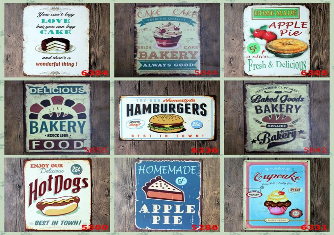 Металлические оловянные рисовые знаки винтажные торт гамбургер плакат железные пластинки на стены настенные наклейки торты магазин домашний декор 40 Дизайны YFA24403804133