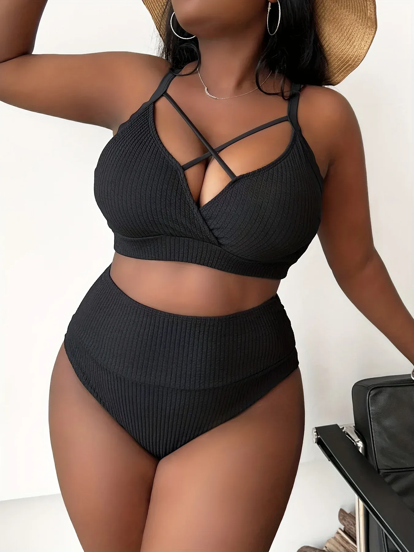 Definir tamanho grande de biquíni Sexy Mulheres de maiô 2023 New V Neck High Size Size Swimwear Summer Big Biquini Set Set Beach Bathing Suiting