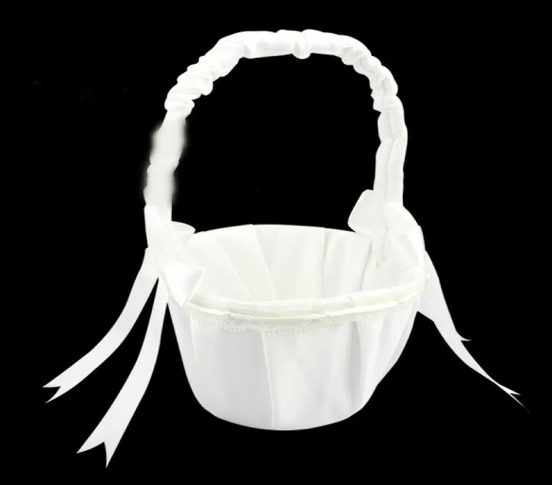 Flower Girl Basket For Wedding Decoration Ceremony Bowknot Wedding Basket Flower Storage Case Party Supplies White1738502