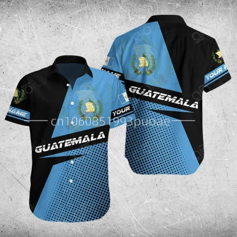 Camisas casuais masculinas 2024 camisa havaiana Guatemala Flag 3D Impressão Havaí Nome personalizado e tampas de manga curta feminina