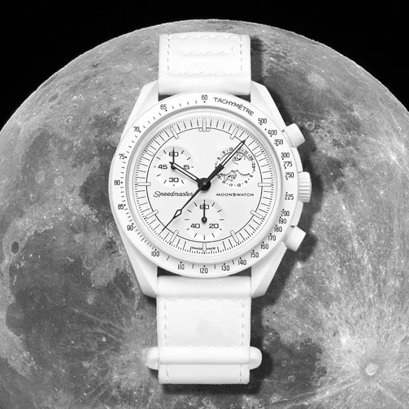 2024 Moonwatch Designer Mission to the Moon Watch Air King Plastics Movement Watches Luxury Ceramic Planet Montre Limited Edition Master Moonswatch White