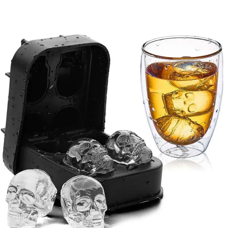 Verktyg 4 rutnät Ice Cube mögel 3D skalle form silikon is mögel diy is maker hushåll använda cool whisky vin isbit maker