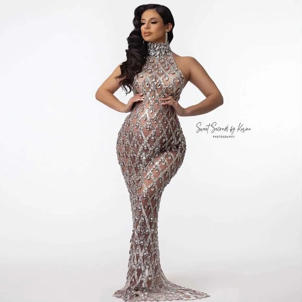 Maternity Dresses Sparkling Luxury Crystal Pregnant Women Photography Set Sleeveless Skirt Q240427