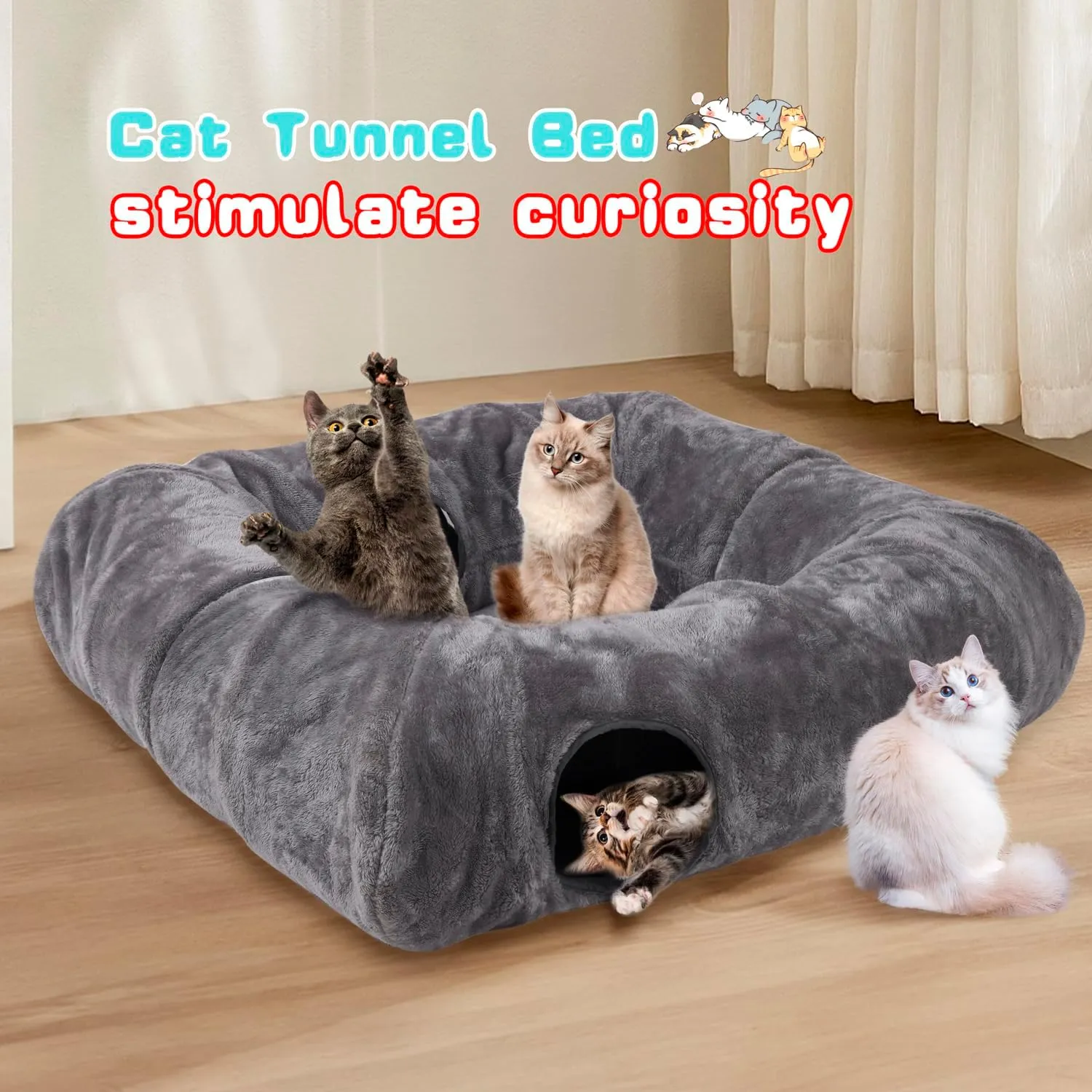 Cat Donut Tunnel Odoland Large Cat Tunnel With Plush Bed Multifunctional Foldable Cattasaurus Peekaboo Cat Cave