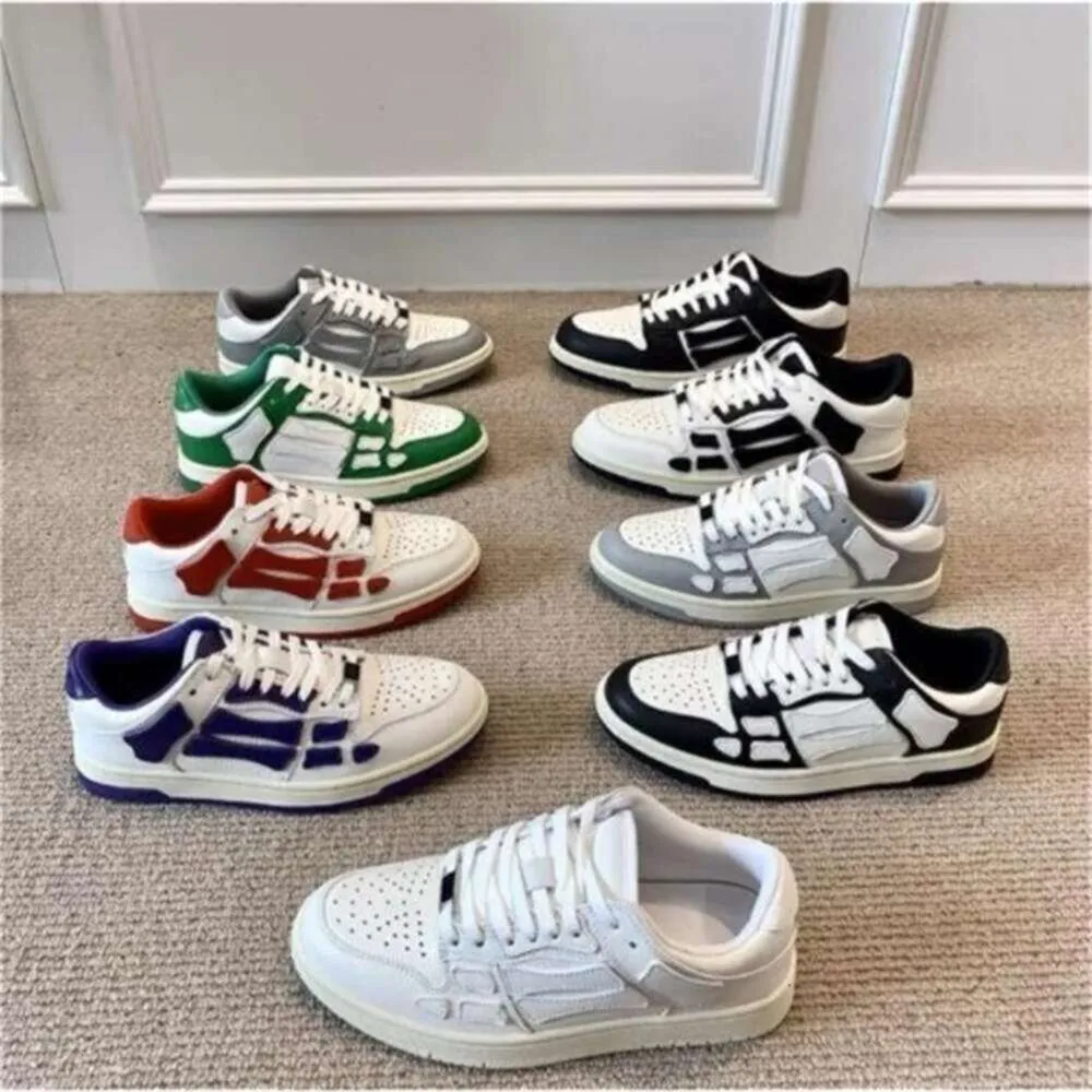 Designer Skel Top Low Men Women Shoes Bones Hi Leather Skeleton Sneakers Luxury Skeleton Blue Red White Black Green Gray Pink couple casual Mens Womens shoes