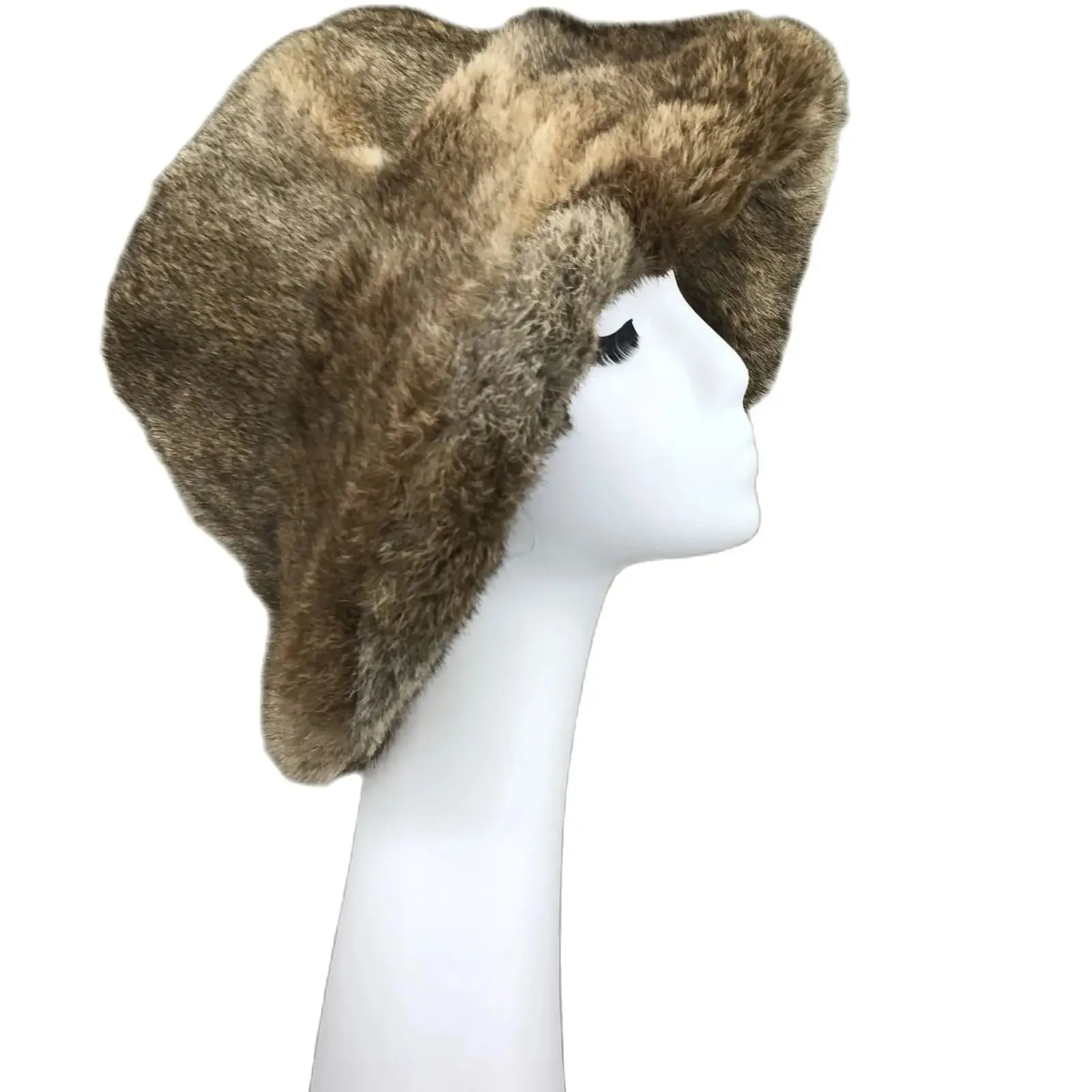帽子 Rubbit Fur Long Brim Hat Rabbit Fur Bucket Cap Natural Brown: Thin, Warm From Xing05