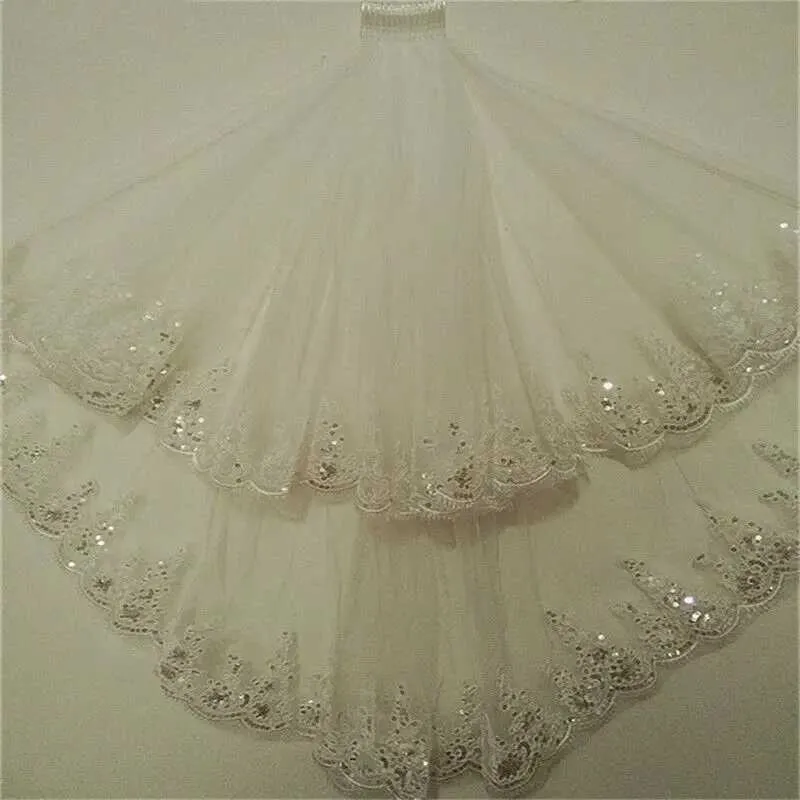 Bijoux de cheveux de mariage à 2 titres Sequins Fleur Edge 80 cm Longueur Vele de mariage nuptial avec peigne