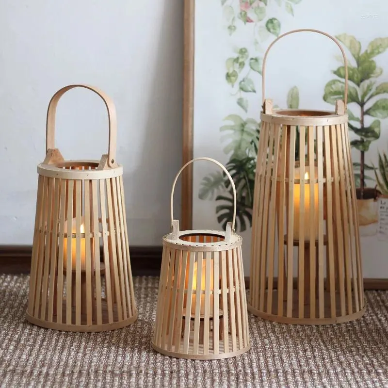 Candle Holders Woven Wood Lantern Atmosphere Hanging Outdoor Bamboo Gold Holder Hollow Bougie Mariage Suporte De Vela Candelabros