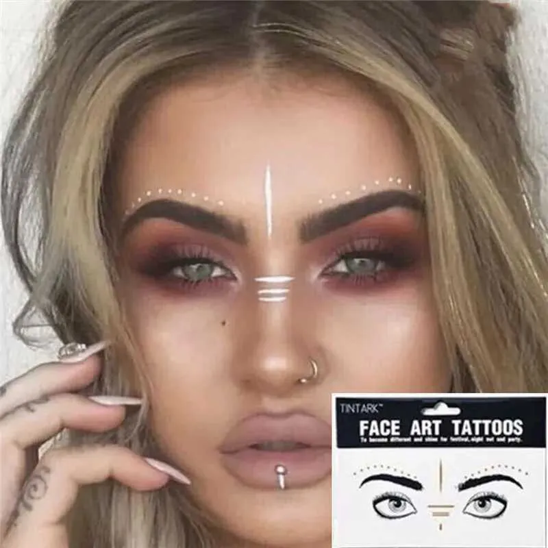 Oz7U Tattoo Transfer tillfällig ögontatuering klistermärke Guldglitter klistermärken ansikte Makeup Beauty Moon stjärnor ansikte juveler tatuering vattentät bröllop brud 240426