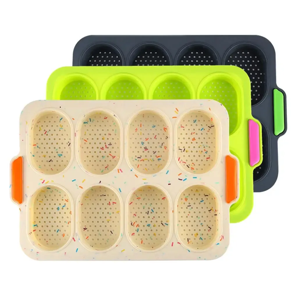 Moulds 8 Grids NonStick Silicone Cake Mold French Bread Mould Heat Resistant Burger Muffin Pan Tray Cupcake Kitchen Diy Baking Mold