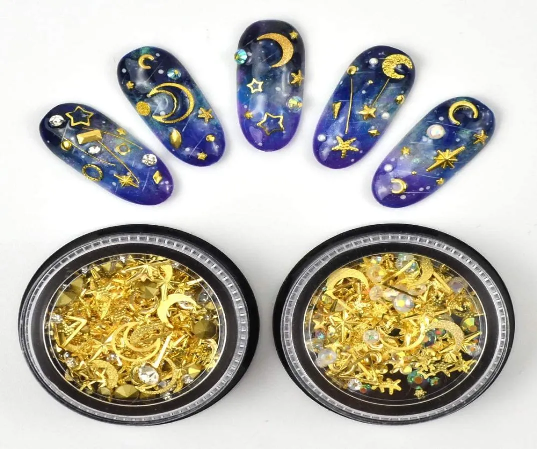 Nail Art Stud Star Nails Gold Metal Metal lantejous Diy Started Hollow Moon Stars Manicure Glitter Alloy Nail Art Decoration9006076