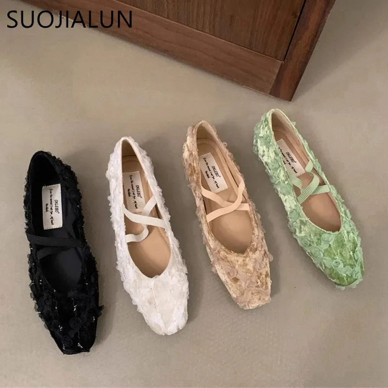 Suojialun Spring Women Soft Flats Fashion Round Toe Sluperow Slip on Mary Jane Shoes Soft Sole Outdoor Dress Ballerinas 240425