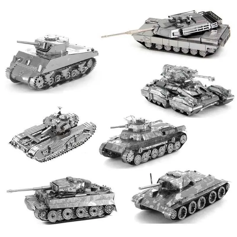 3D Puzzles DIY Mini 3D Metal Bulma Modeli Akrep Tank Şefi Tank Sherman T34 Tank Kaplan Tank Bileşeni Yetişkin Oyuncak Puzzlel2404