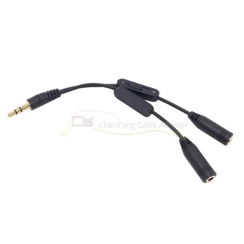 Jack -stop -oortelefoon spliter met aparte volumeregeling, 3,5 mm kabel audio stereo y splitter, 3,5 mm mannelijk tot 2 poorten 3,5 mm aansluiting