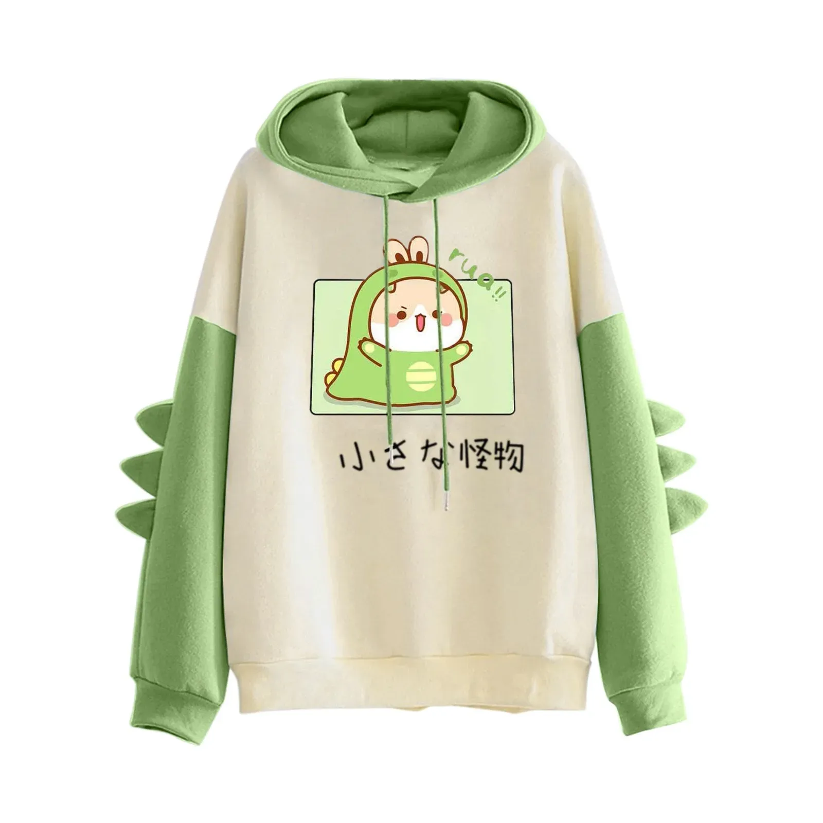 Sweatshirts kawaii söta dinosaurie hoodies tröjor för flickor som skarvar långärmad huva rita sträng pullover tracksuit teen flickor moletom