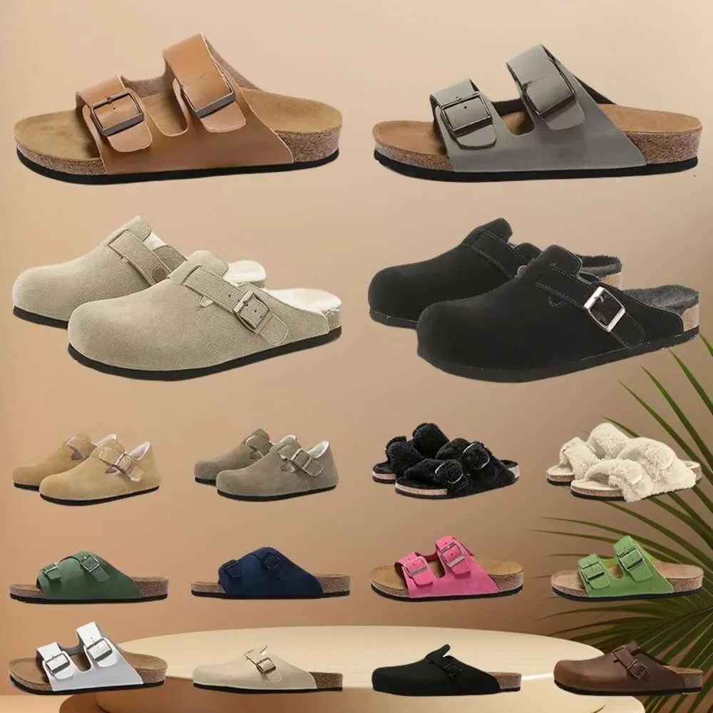 Designer Birkinstockly Sandals Bostons Clogs Birkes Slippers Flats Sandals Mules Cork Slides Top Leather Buckle Strap Men Women Outdoor Beach Shoes Sliders 169