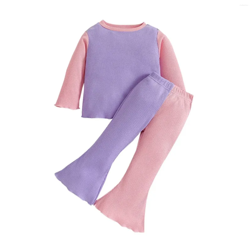 Set di abbigliamento set di ragazze abiti autunnali Colore abbinati a campane elastico viola per le ragazze del set di feste quotidiane