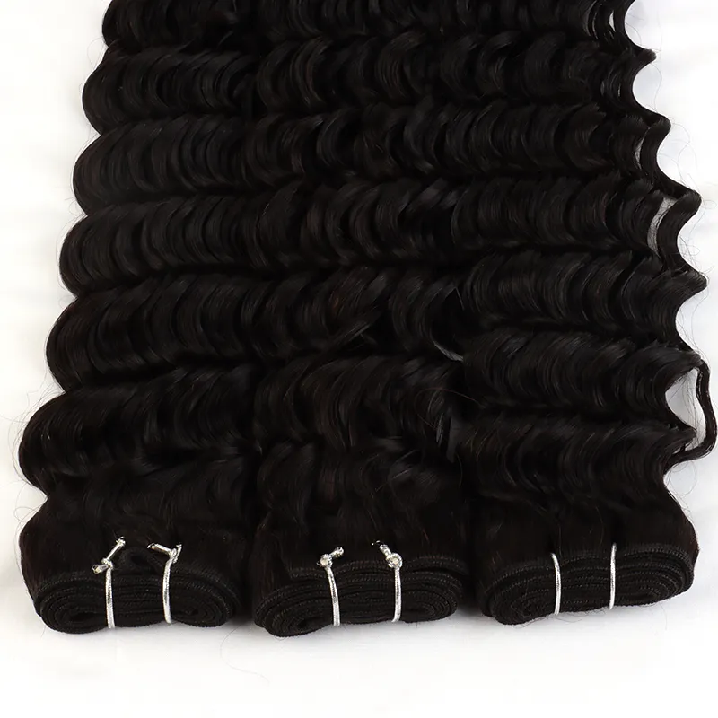 Cheveux bruts en gros os vague profonde couleur noire noire indienne vierge bundles de cheveux humains extensions de trame