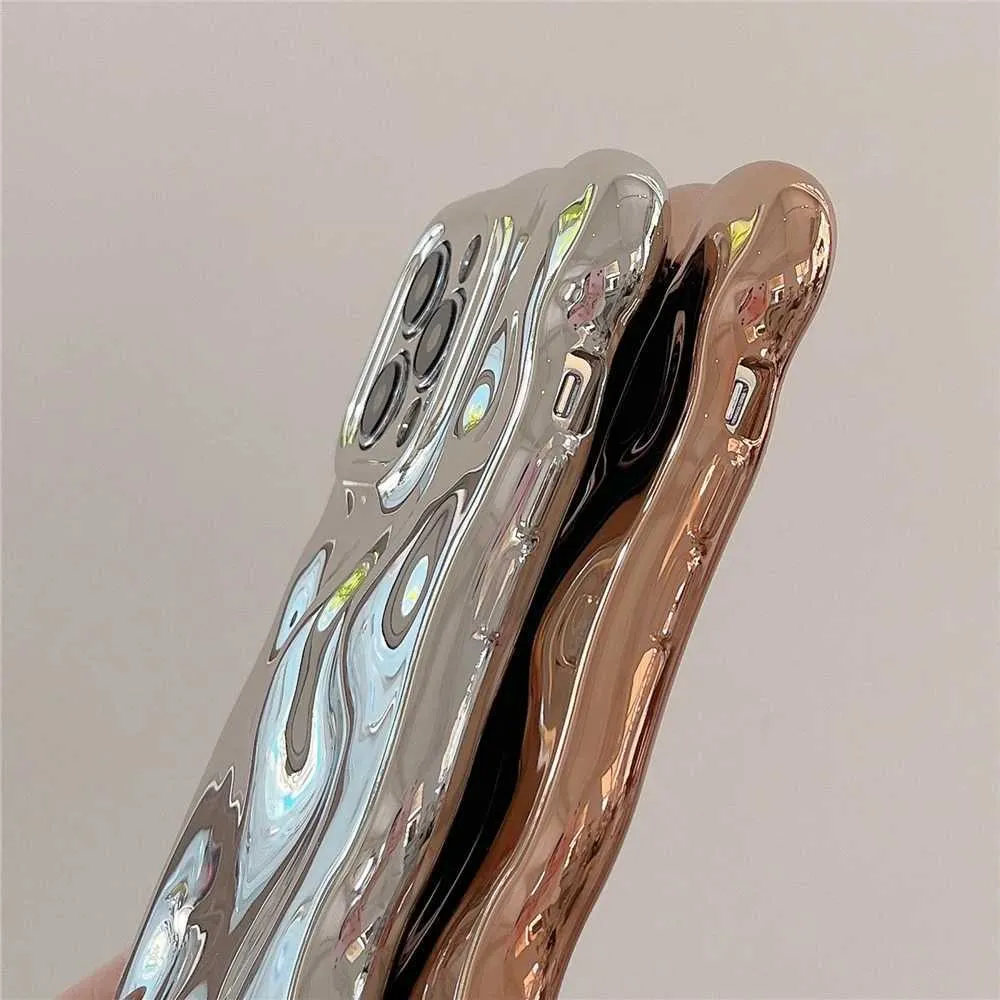 Cell Phone Cases Luxury galvanized creased wave curled edge phone case for iPhone 15 11 12 13 14 Pro Max 3D Unevenness soft camera protective cover J240509