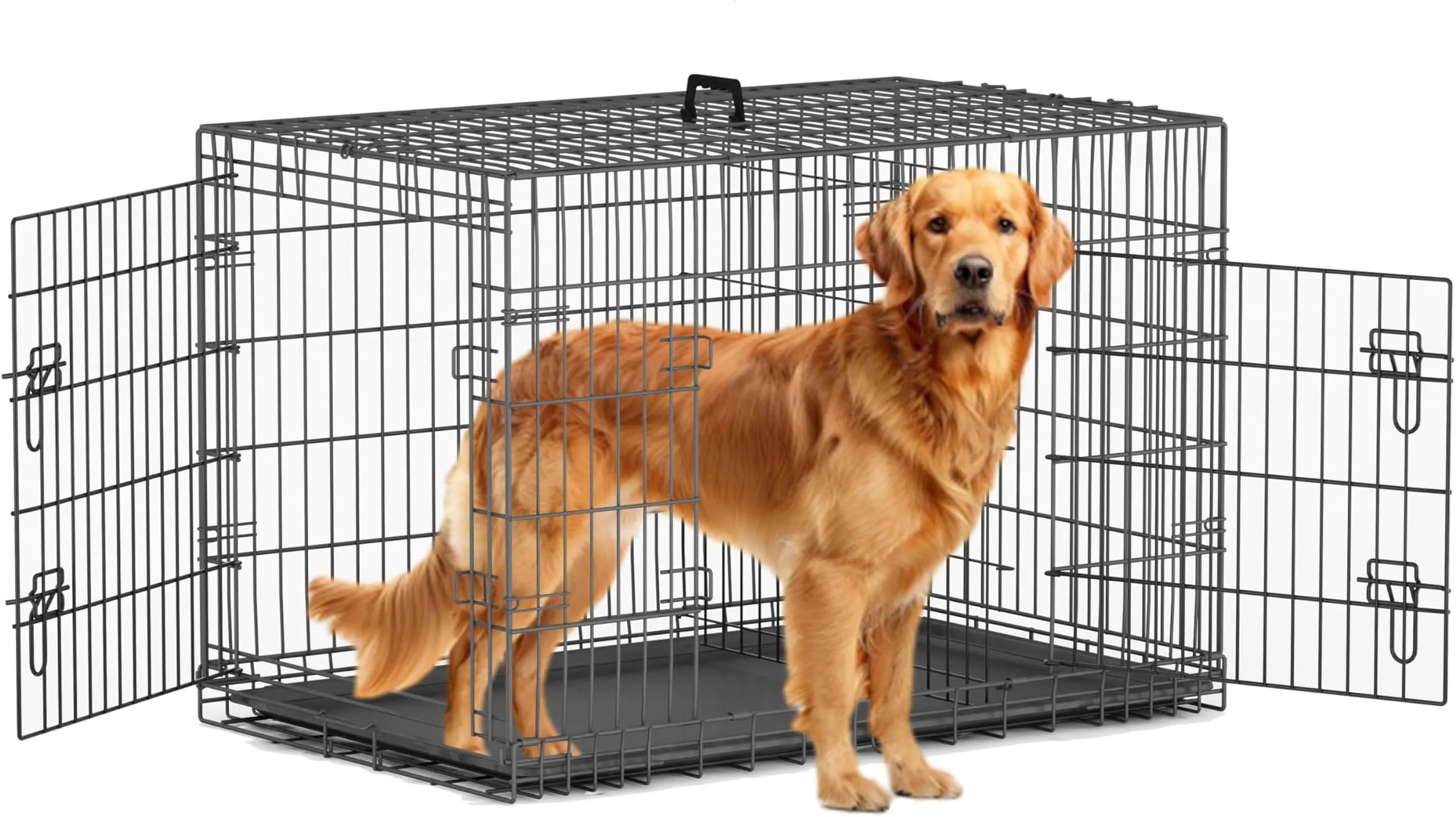 Piskyet 30 Inch Double Door Medium Dog Crate With Divider Panel